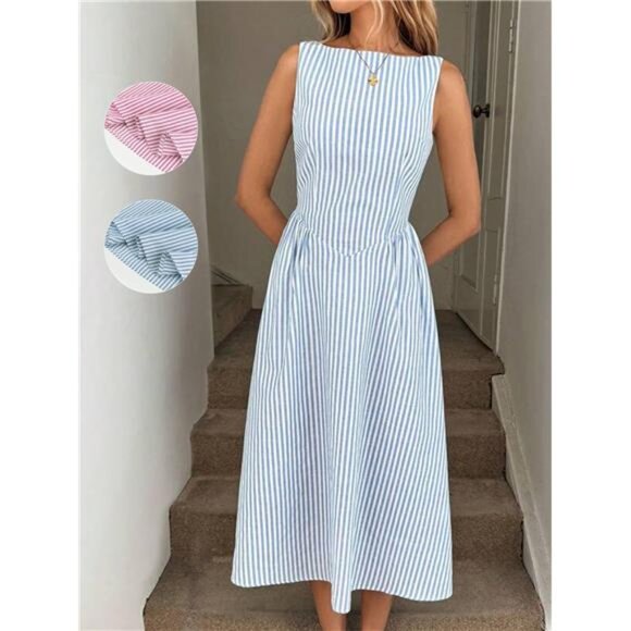 Sleeveless Striped Midi Dress - Picture 6 of 16